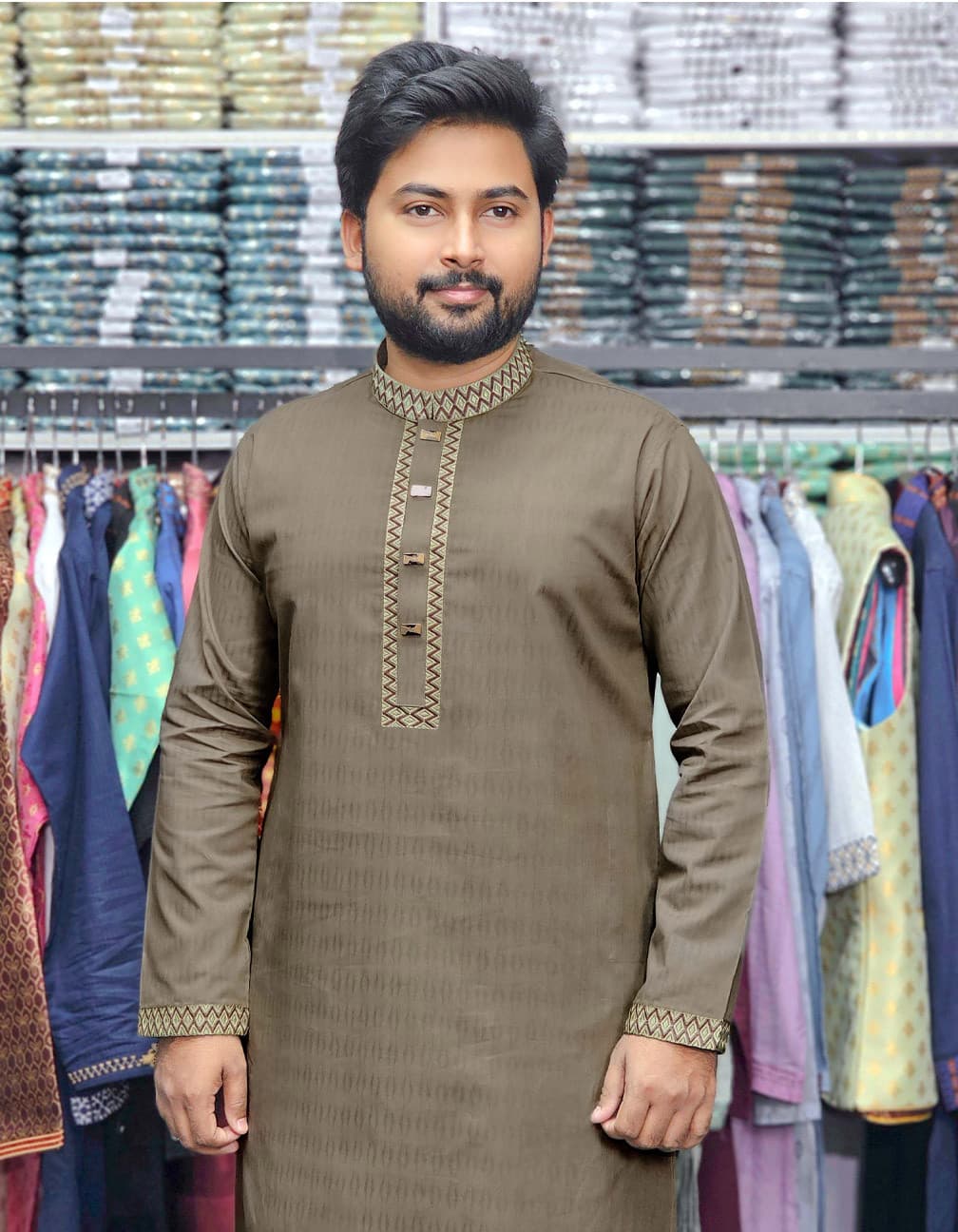 অলিভ গ্রে কালার পাঞ্জাবী। কোড: ১৫০  - Image 2